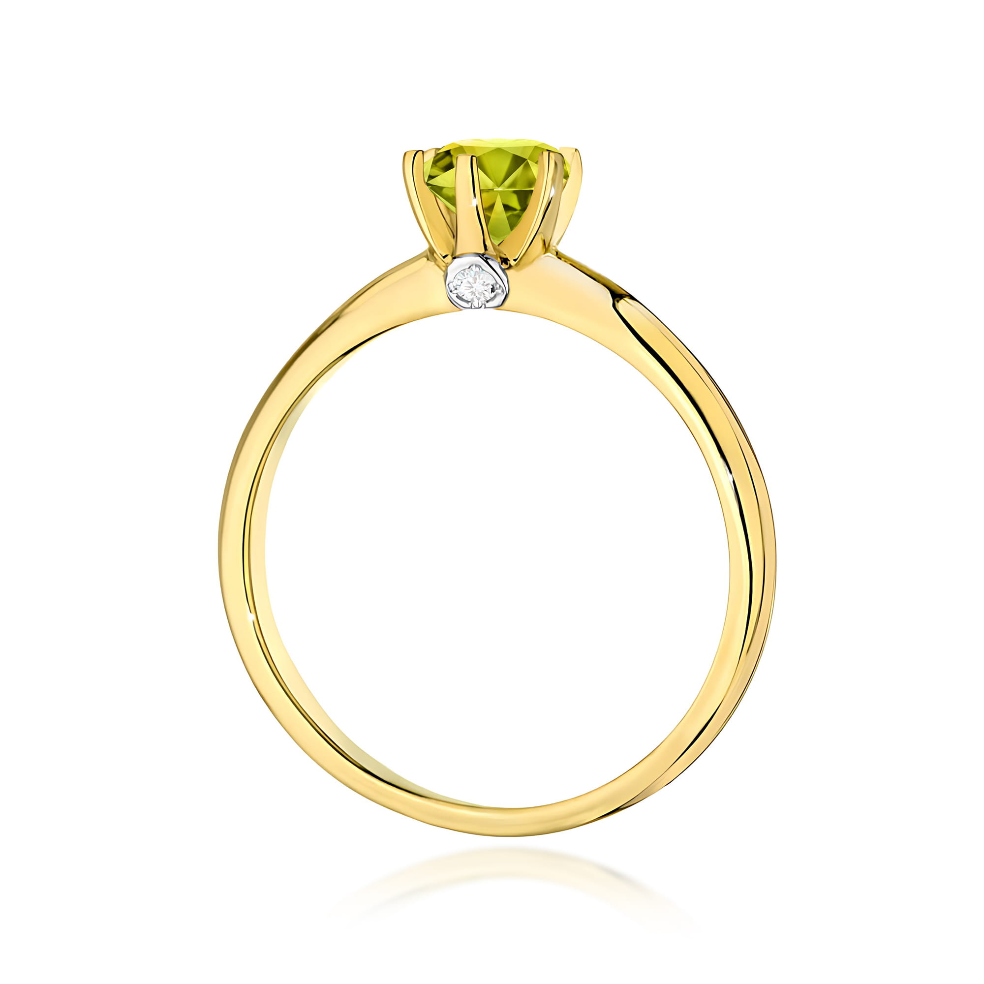 Ring with peridot and diamond in yellow gold – product image 4
