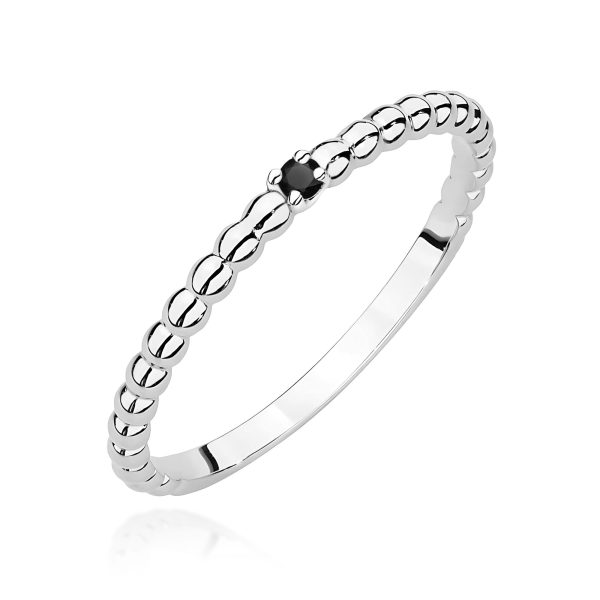 Pierścionek z czarnym diamentem 0,02 ct W0601 – białe złoto próby 585