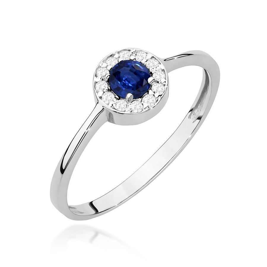 Pierścionek z okrągłym szafirem 0,30 ct i diamentami · W0616