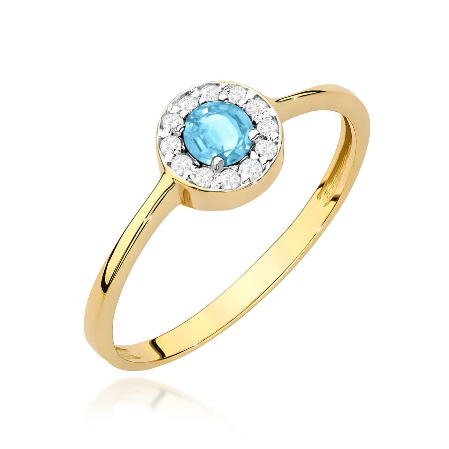 Pierścionek z topazem Swiss i diamentami – żółte złoto · W0616