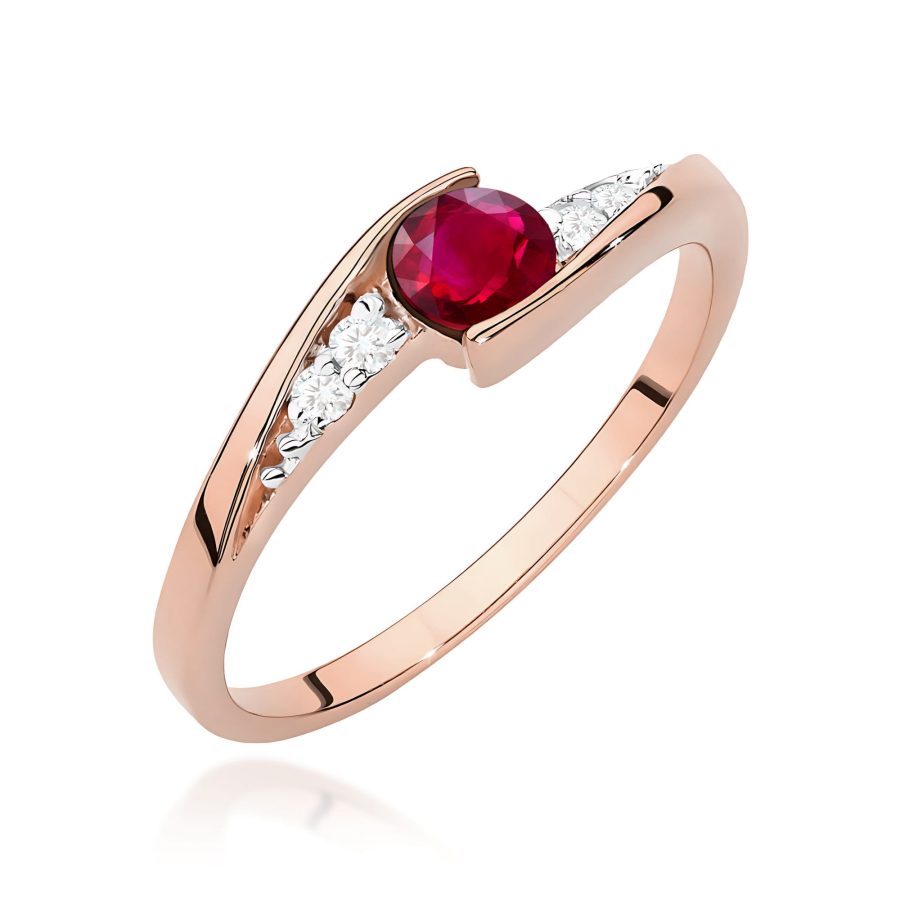 Pierścionek z rubinem 0,30 ct i diamentami · W0618