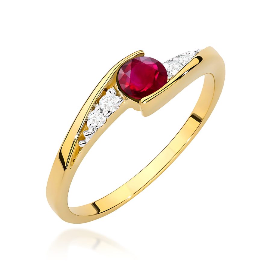 Pierścionek z rubinem 0,30 ct i diamentami · W0618