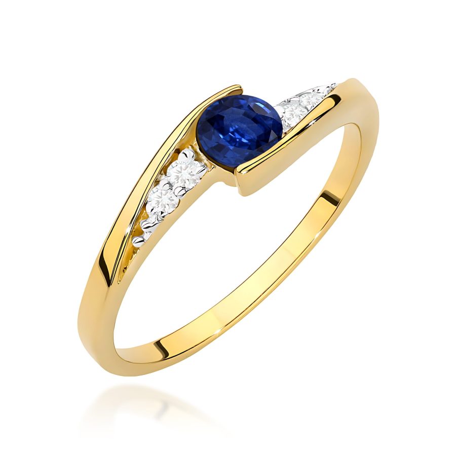 Pierścionek z szafirem 0,30 ct i diamentami – żółte złoto 585 · W0618