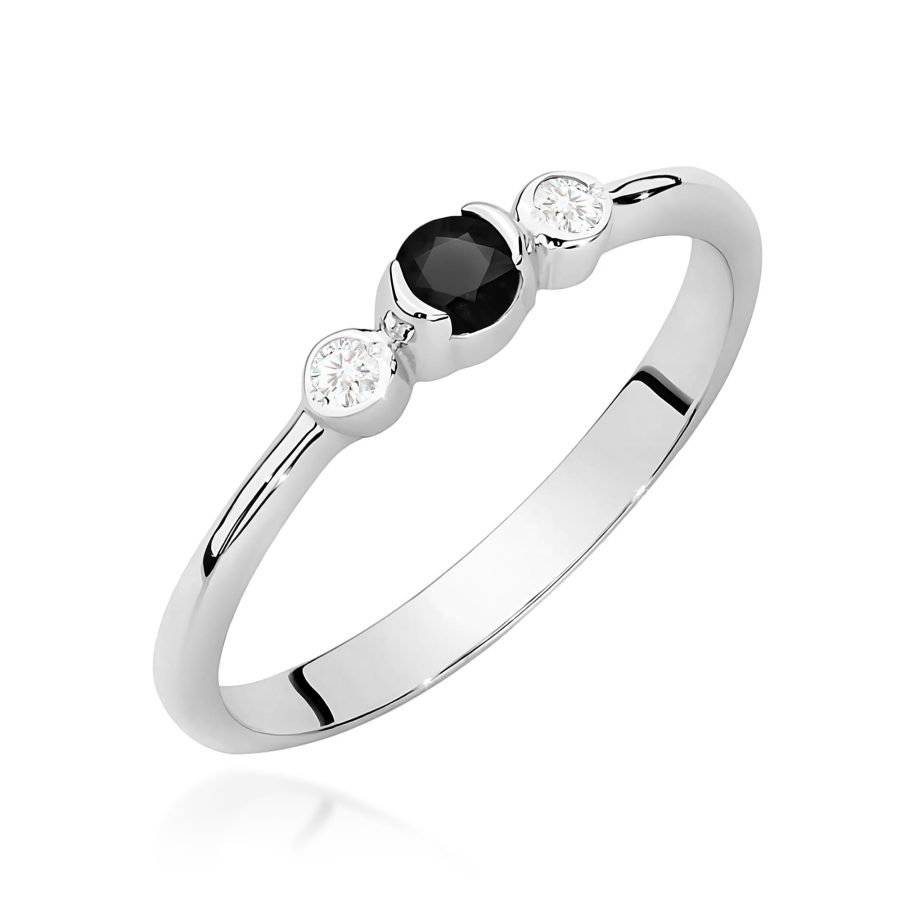 Pierścionek z czarnym diamentem 0,12 ct W0620 – białe złoto próby 585