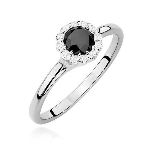 Pierścionek z czarnym diamentem 0,50 ct W0622 – białe złoto próby 585