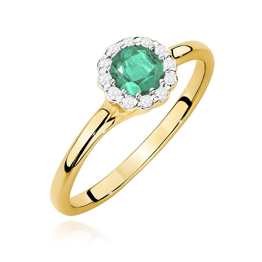 Pierścionek ze szmaragdem 0,50 ct i diamentami · W0622