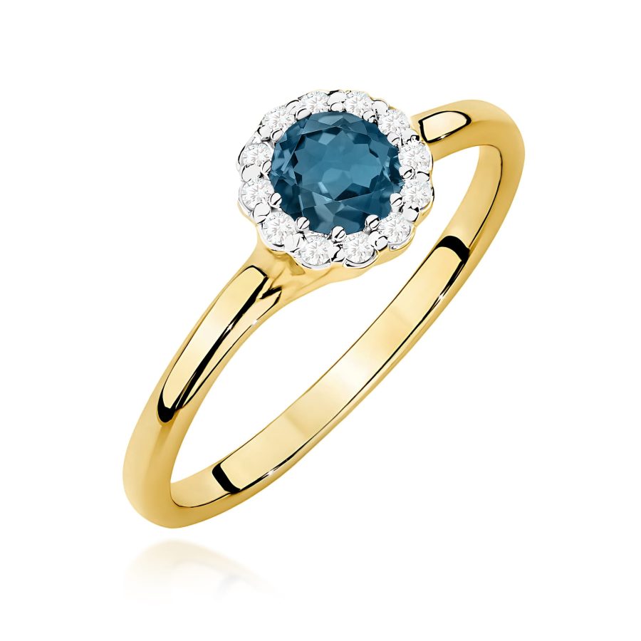 Pierścionek z topazem London Blue 0,50 ct i diamentami · W0622