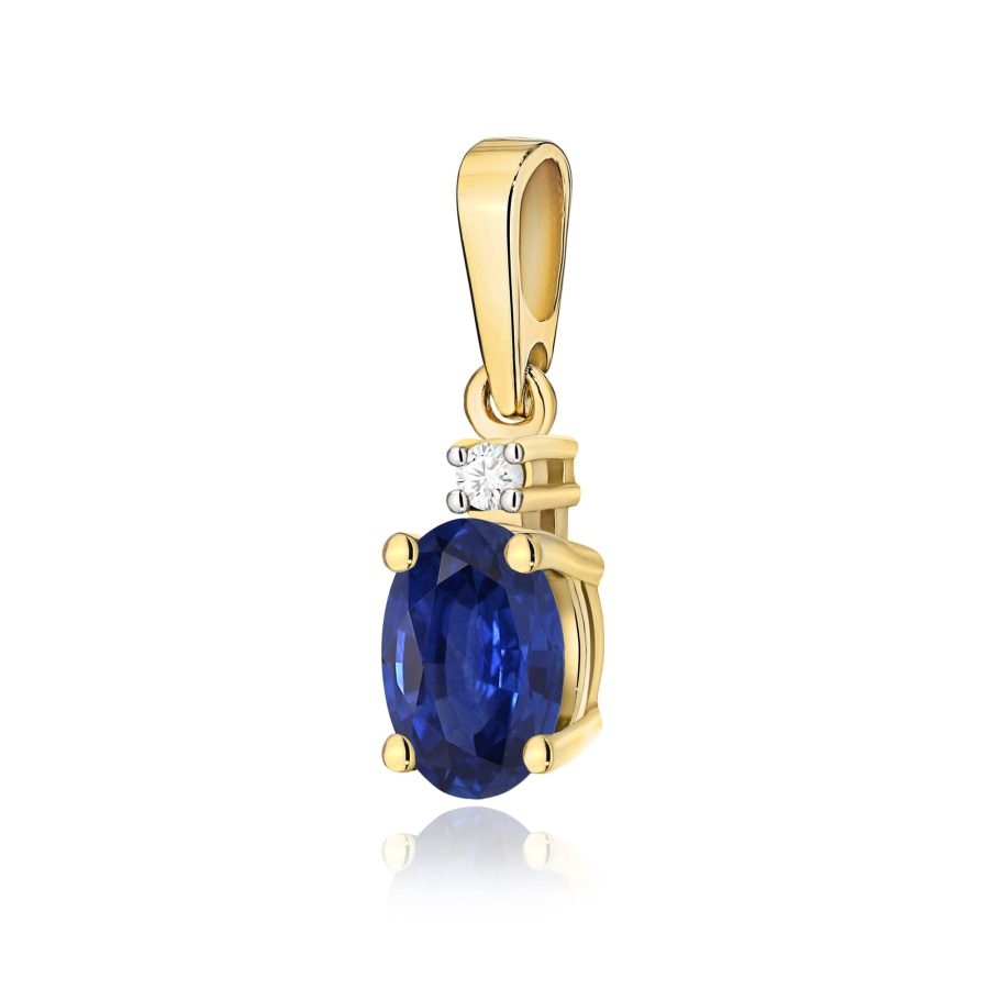 Zawieszka z owalnym szafirem 0,70 ct i diamentem – żółte złoto · Z001