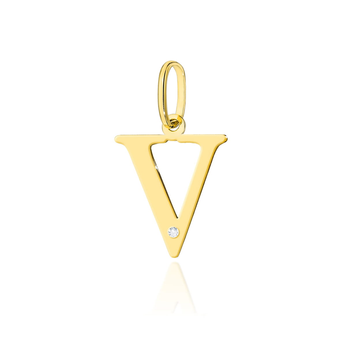 Złota zawieszka z literą V 15 mm i diamentem – żółte złoto 585 · Z069