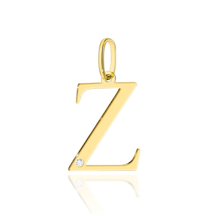 Złota zawieszka z literą Z i diamentem · Z069