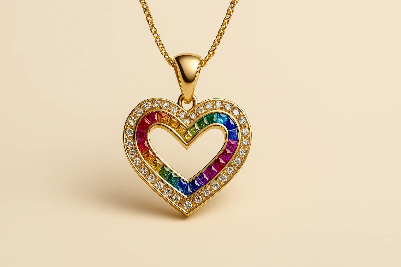 Złota zawieszka serce z kolorowymi kamieniami i diamentami – BigDIAMOND Kraków Starowiślna