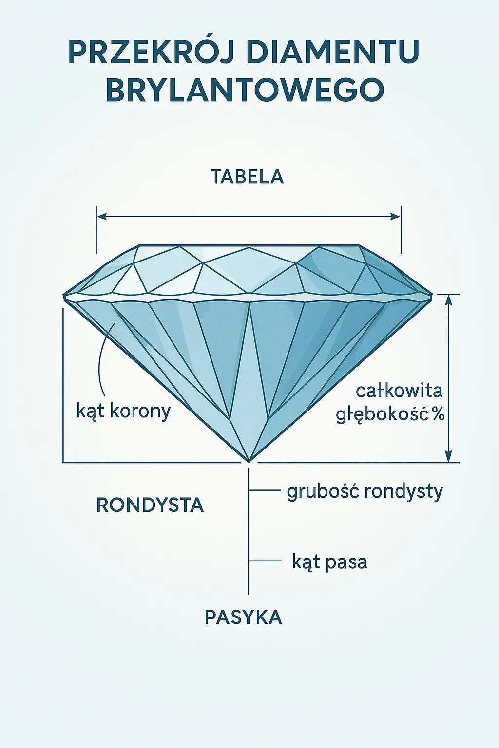Jak czytać certyfikat diamentu? Zrozum klasyfikację GIA, IGI i HRD 5 dealne Proporcje Szlifu Brylantowego - Szczegółowy Diagram