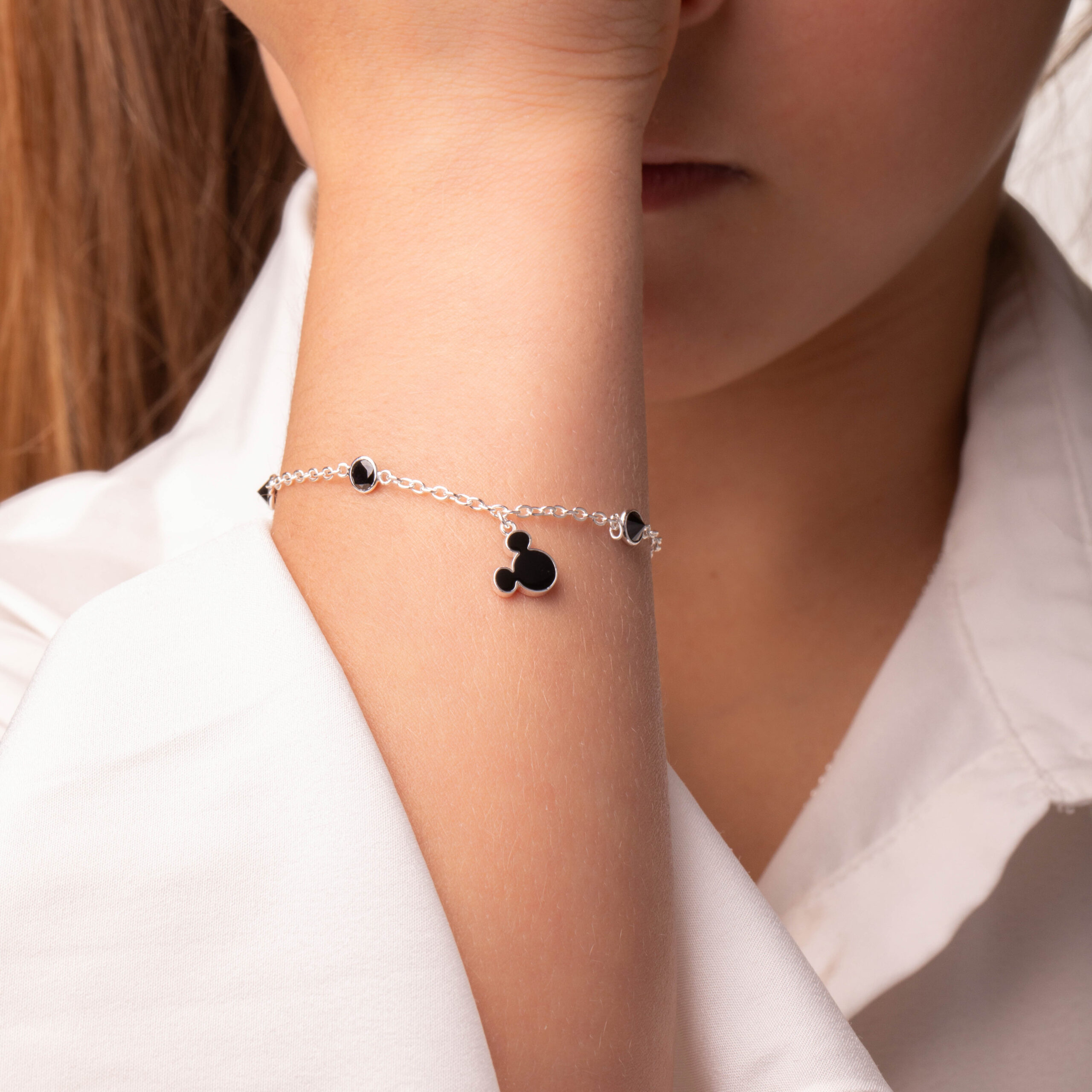 Bransoletka Disney Miki srebro 925 z czarnymi kamieniami