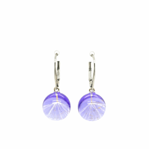 Fioletowe kolczyki z dmuchawcem w żywicy