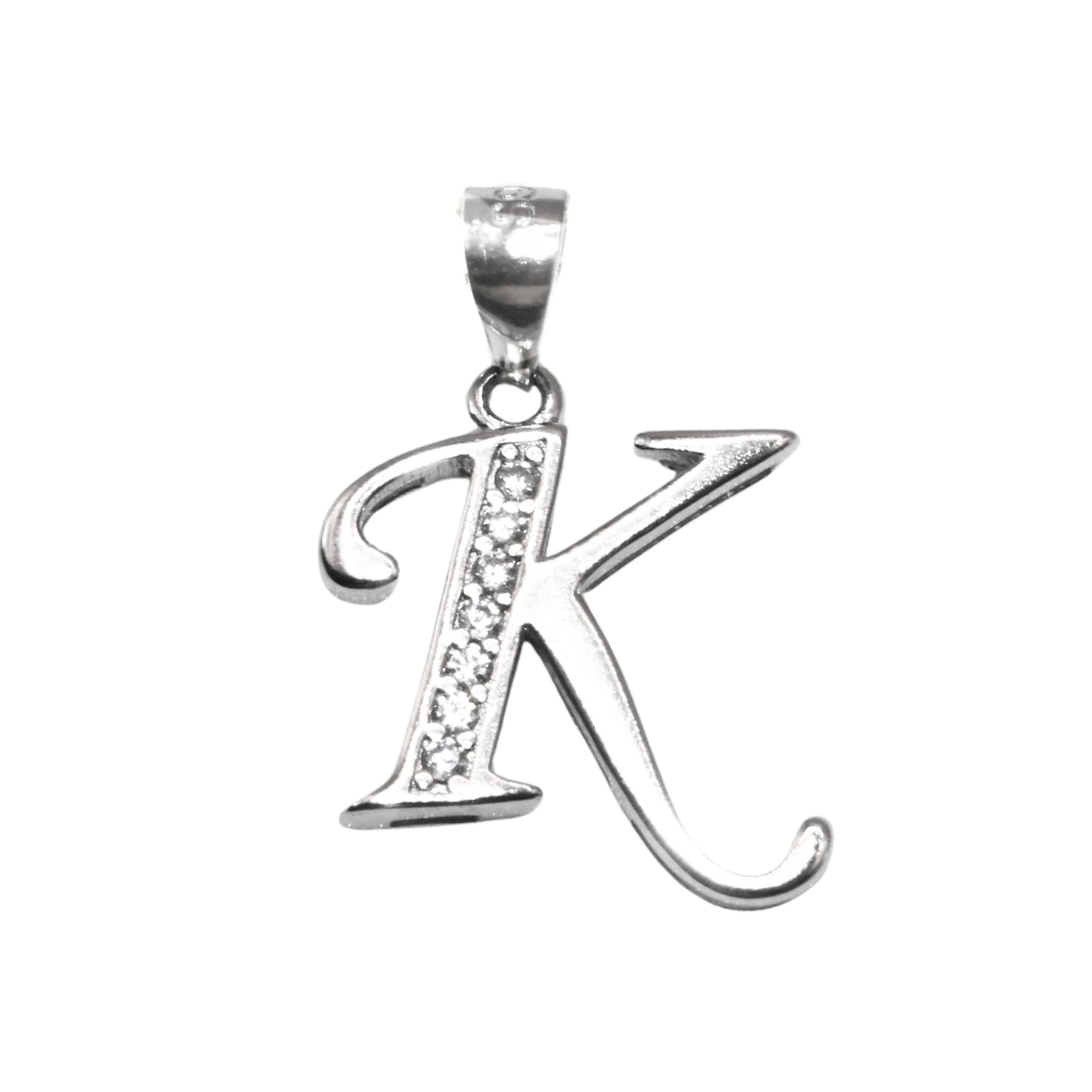 Srebrny wisiorek litera K z cyrkoniami