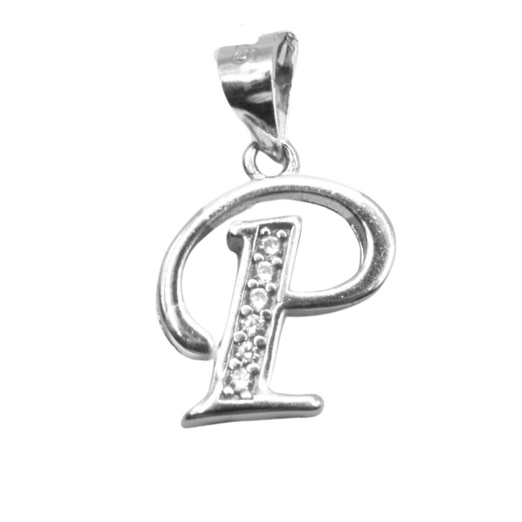 Srebrny wisiorek w kształcie litery P z cyrkoniami