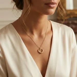 Naszyjniki - BigDiamond.pl | Biżuteria od Jubiler Kraków 42 Złoty naszyjnik w kształcie serca na szyi modelki.