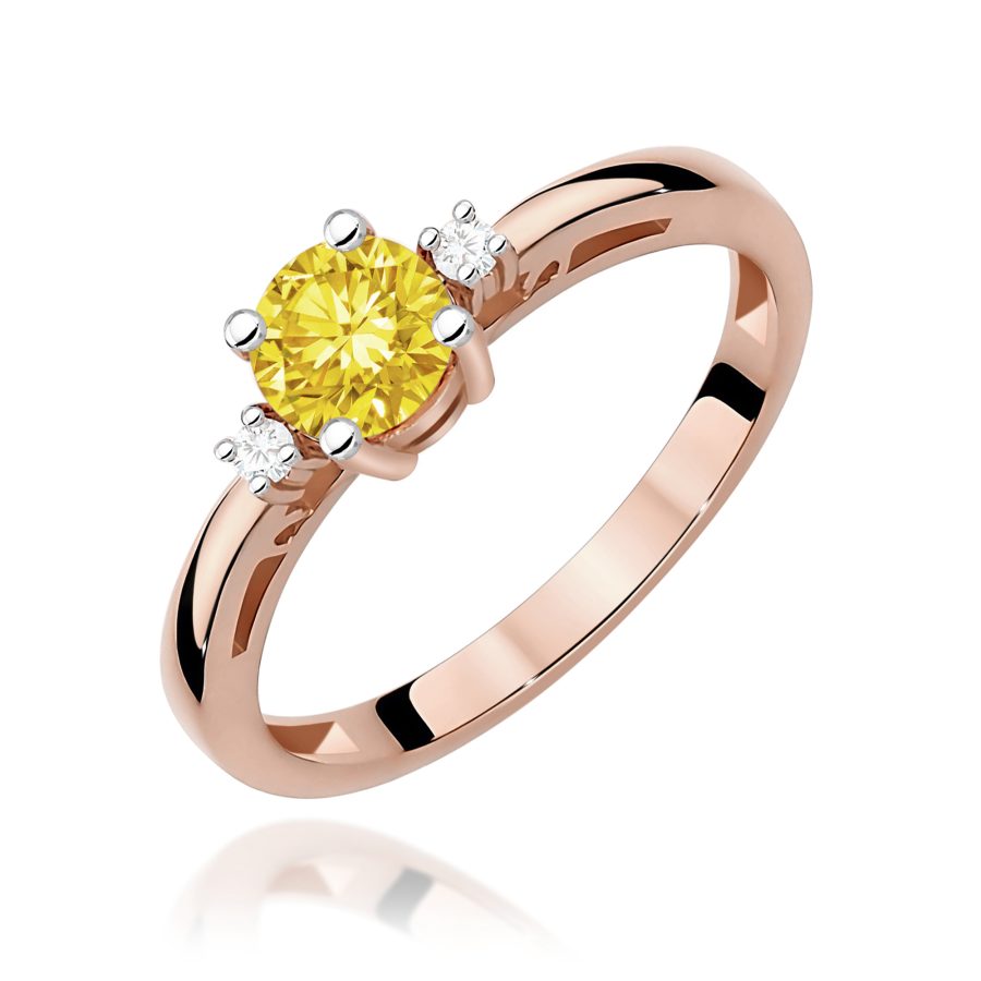 Ring with yellow diamond lab-grown 0,50 ct in 585 rose gold