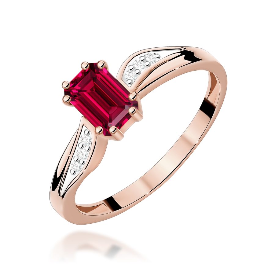 Pierścionek z rubinem 0,80 ct i diamentami w różowym złocie · W0094