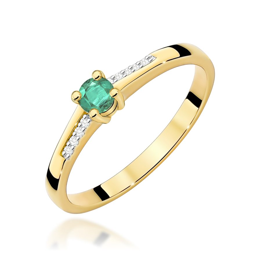 Pierścionek ze szmaragdem 0,15 ct i diamentami · W0258