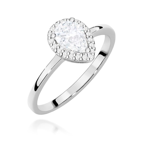 Pierścionek z diamentem laboratoryjnym 0,65 ct w kształcie łezki – białe złoto 585