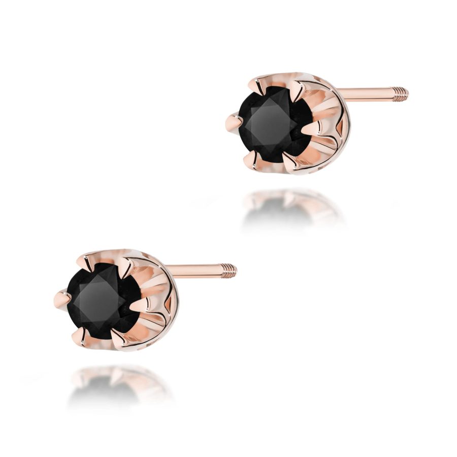 Kolczyki z czarnym diamentem 2 x 0,12 ct K0032 – różowe złoto próby 585 – widok produktu 1