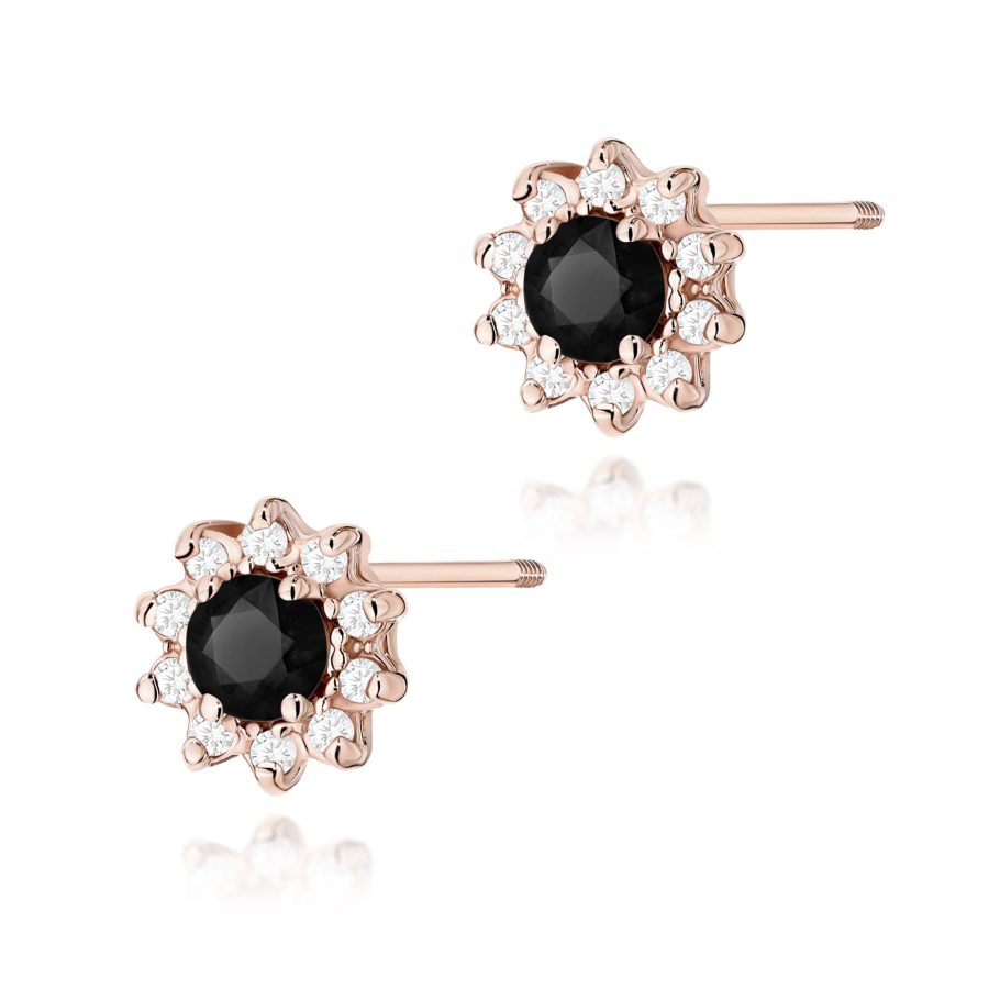 Kolczyki z czarnym diamentem 2 x 0,12 ct K0185 – różowe złoto próby 585 – widok produktu 1