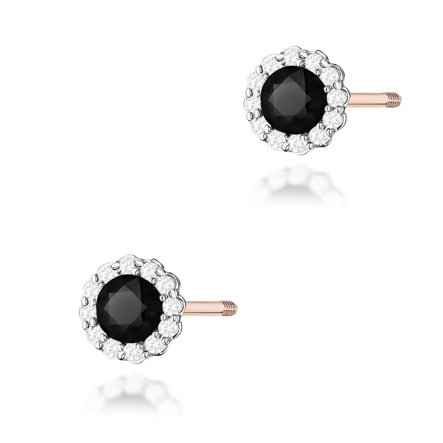 Kolczyki z czarnym diamentem 2 x 0,50 ct K0510 – różowe złoto próby 585 – widok produktu 1