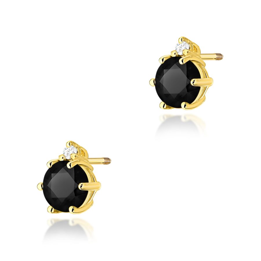 Kolczyki z czarnym diamentem 2 x 0,50 ct K0076 – żółte złoto próby 585 – widok produktu 1