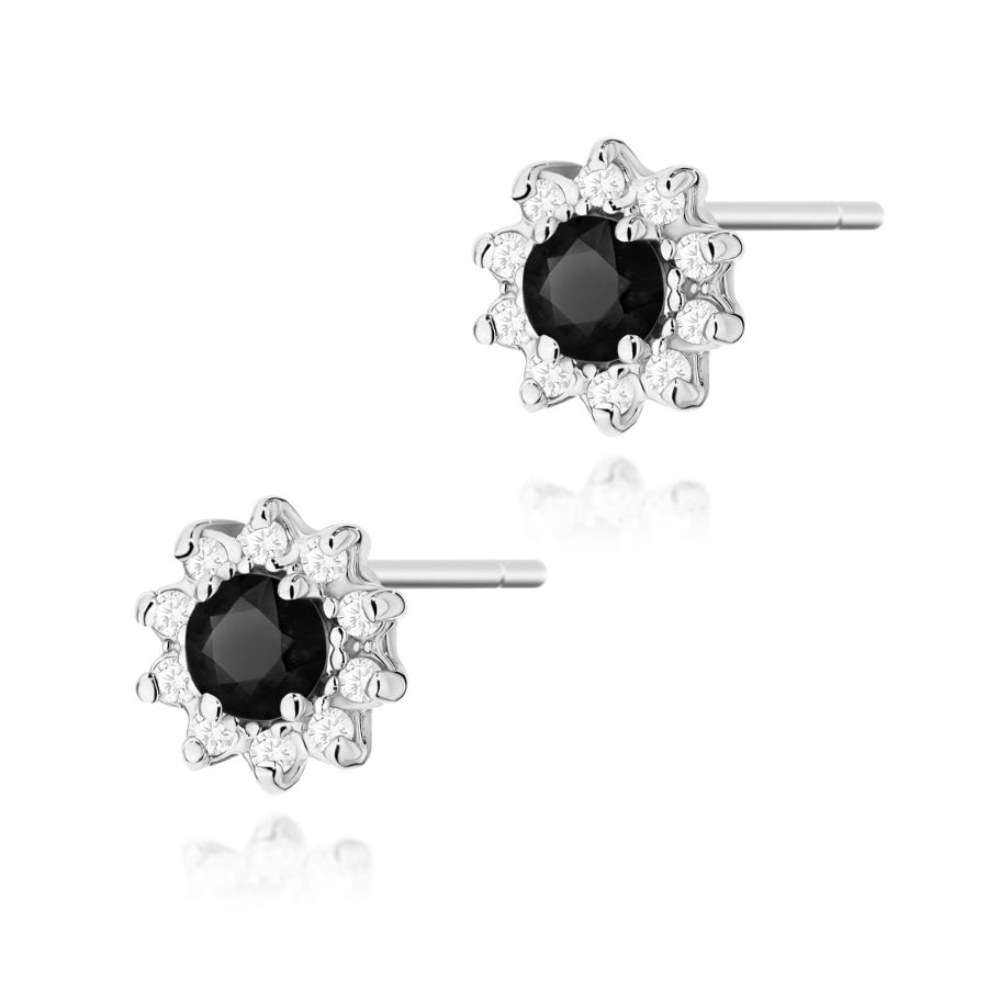 Kolczyki z czarnym diamentem 2 x 0,12 ct K0185 – białe złoto próby 585 – widok produktu 1