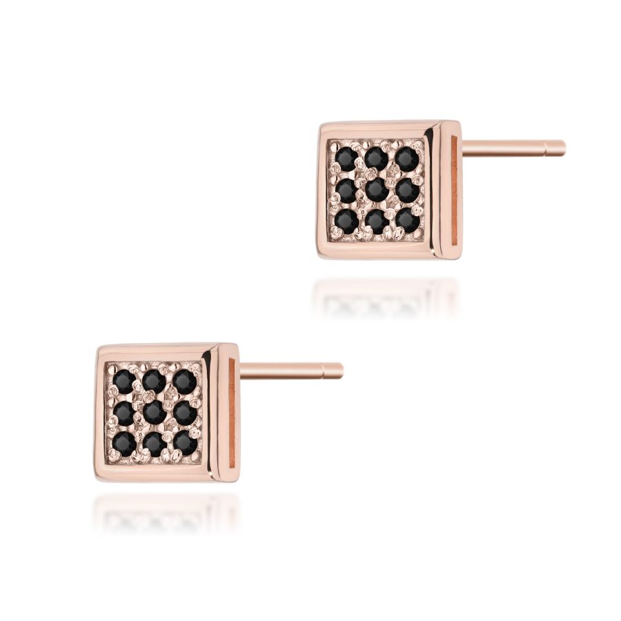 Earrings with black diamonds 0,09 ct – rose metal – product image 1