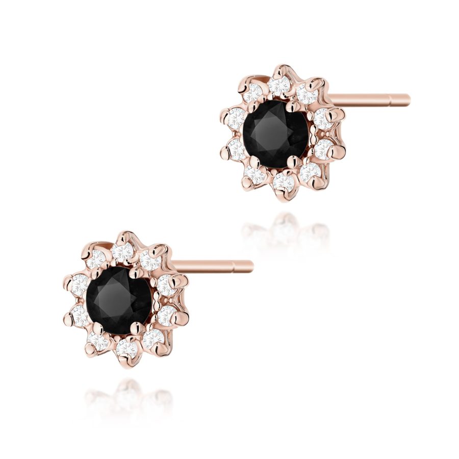 Kolczyki z czarnym diamentem 2 x 0,12 ct K0185 – różowe złoto próby 585 – widok produktu 1