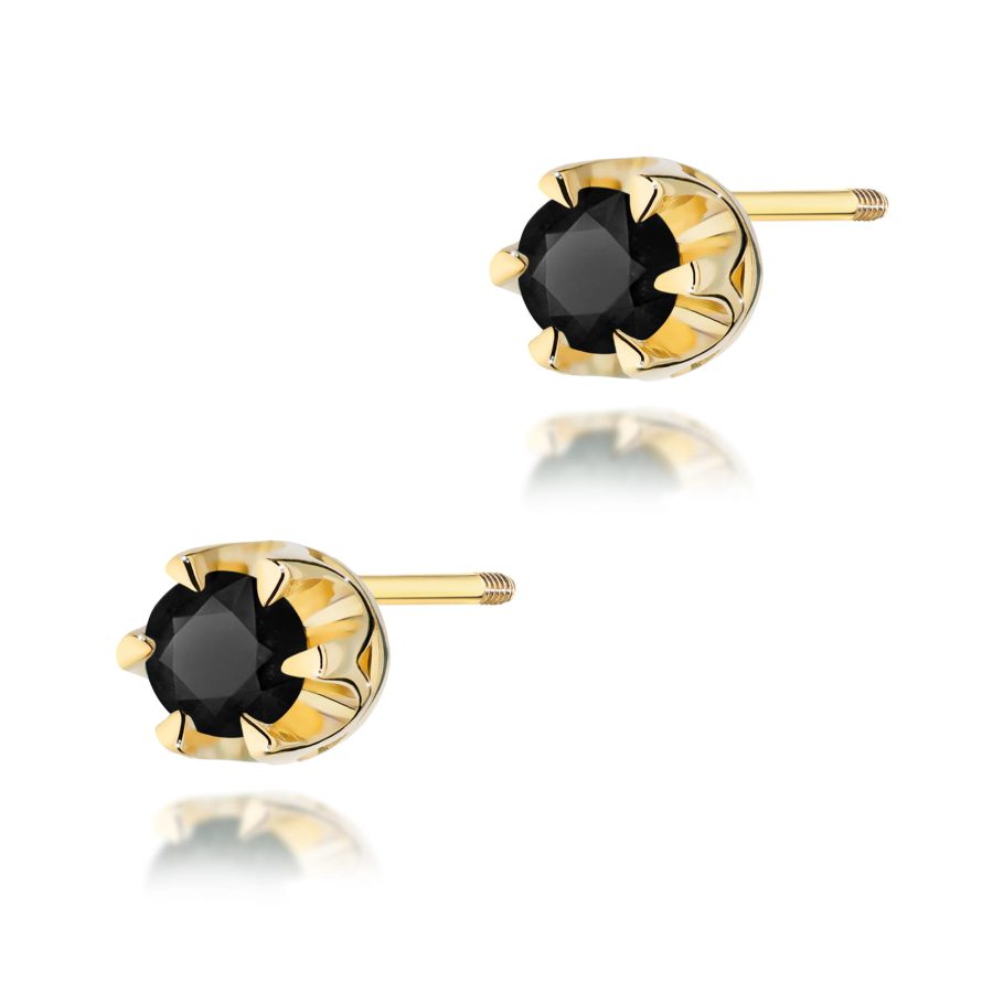 Kolczyki z czarnym diamentem 2 x 0,12 ct K0032 – żółte złoto próby 585 – widok produktu 1