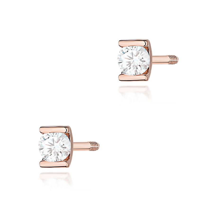 Kolczyki z diamentem 2 x 0,04 ct K0055 – różowe złoto próby 585 – widok produktu 1