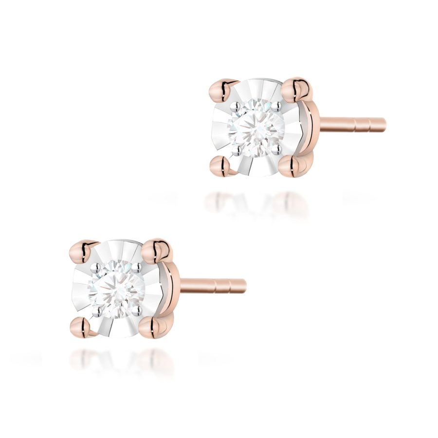 Kolczyki z diamentem 2 x 0,03 ct K0058 – różowe złoto próby 585 – widok produktu 1