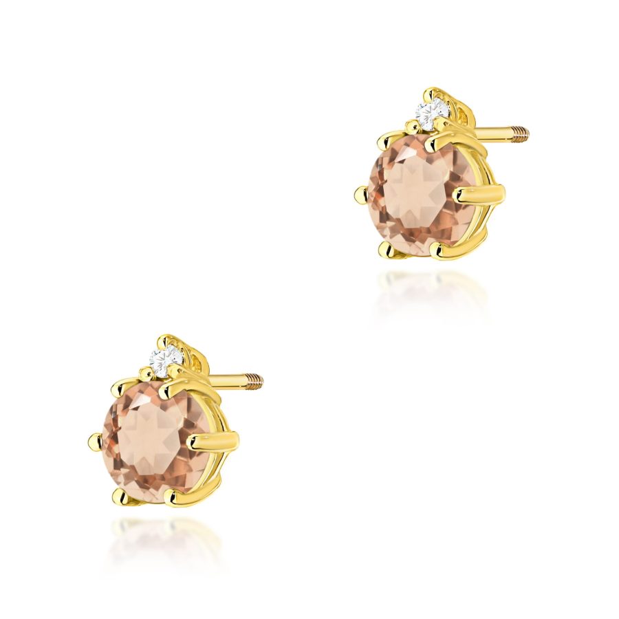 Kolczyki z morganitem 2 x 0,40 ct K0076 – żółte złoto próby 585 – widok produktu 1