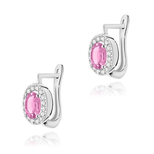 Kolczyki z kamieniem szafir różowy 2 x 0,45 ct K0574 – białe złoto próby 585 – widok produktu 1