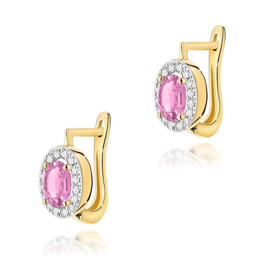 Kolczyki z kamieniem szafir różowy 2 x 0,45 ct K0574 – żółte złoto próby 585 – widok produktu 1