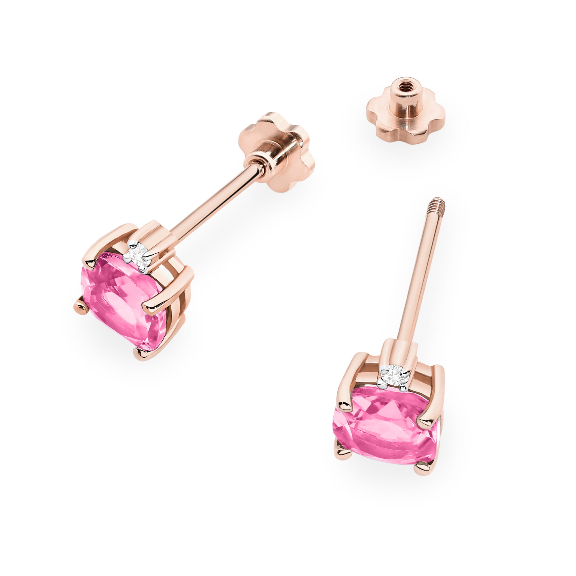 Kolczyki z kamieniem topaz różowy 2 x 1,10 ct K0573 – różowe złoto próby 585 – widok produktu 2