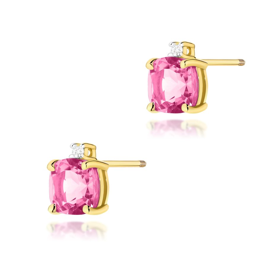 Kolczyki z kamieniem topaz różowy 2 x 1,10 ct K0573 – żółte złoto próby 585 – widok produktu 1