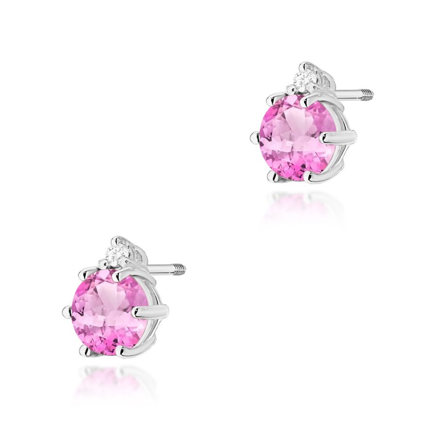 Kolczyki z kamieniem topaz różowy 2 x 0,60 ct K0076 – białe złoto próby 585 – widok produktu 1
