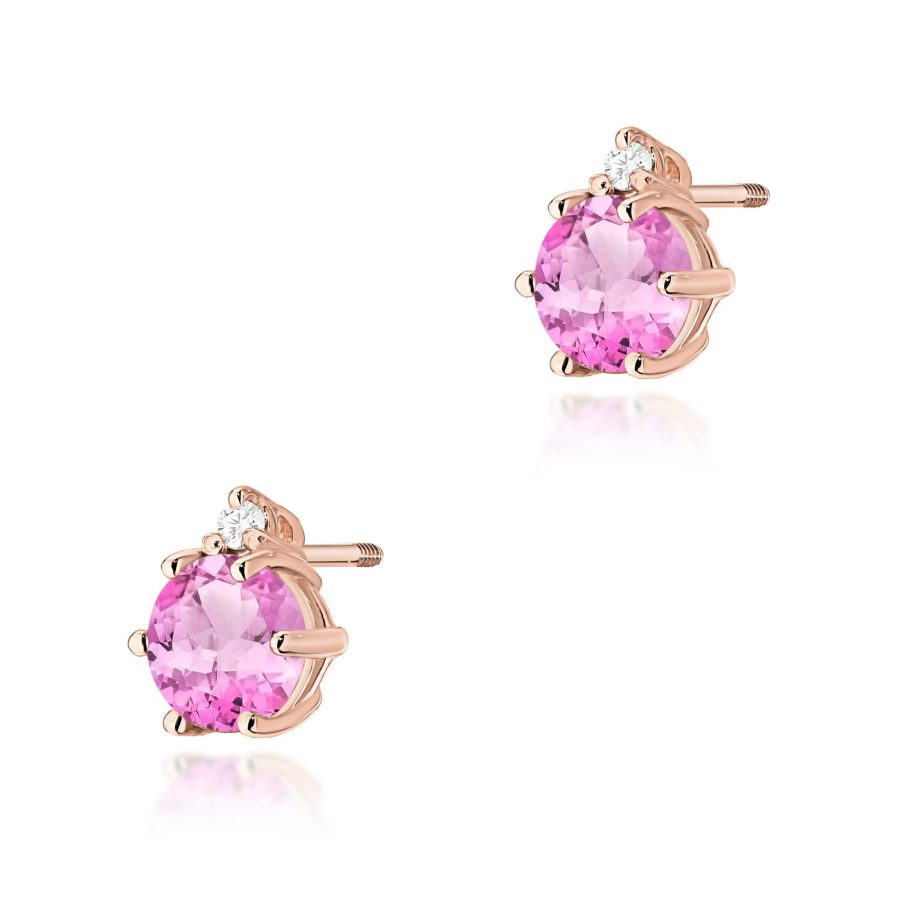 Kolczyki z kamieniem topaz różowy 2 x 0,60 ct K0076 – różowe złoto próby 585 – widok produktu 1