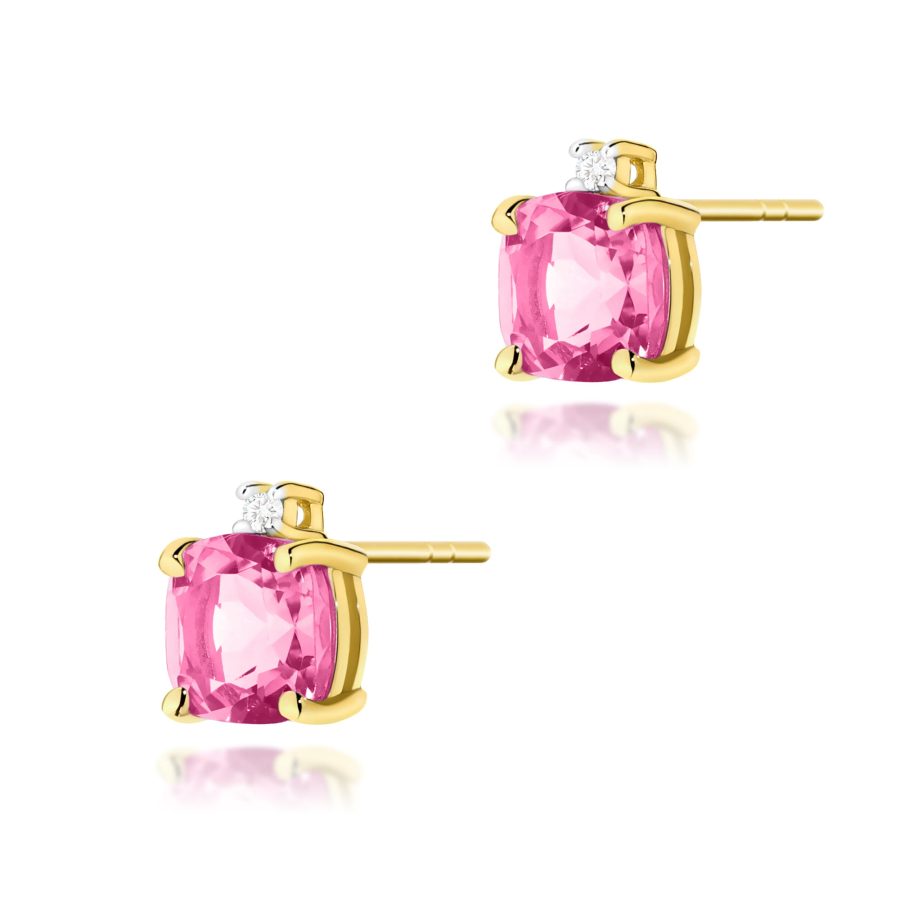 Kolczyki z kamieniem topaz różowy 2 x 1,10 ct K0573 – żółte złoto próby 585 – widok produktu 1