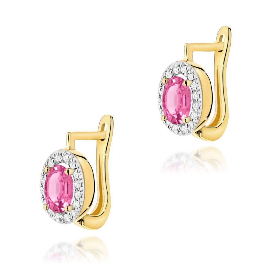 Kolczyki z kamieniem topaz różowy 2 x 0,50 ct K0574 – żółte złoto próby 585 – widok produktu 1