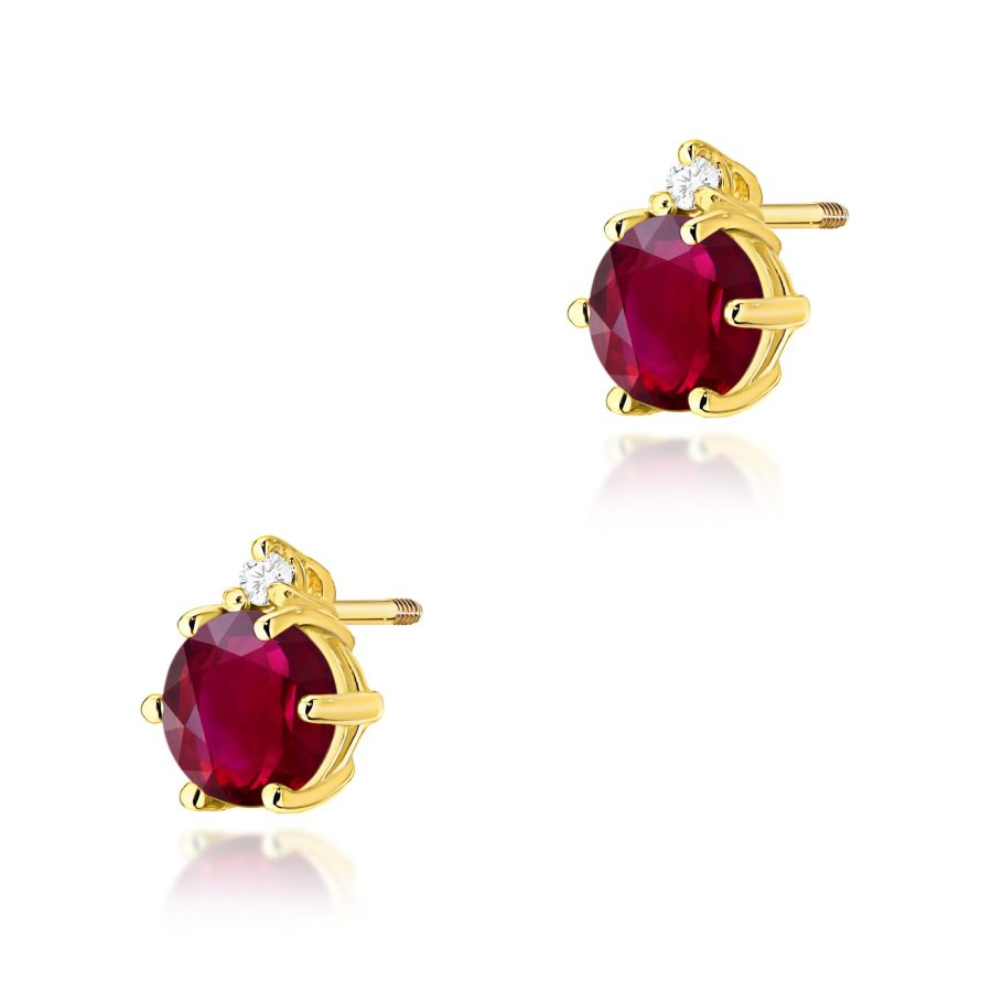 Kolczyki z rubinem 2 x 0,60 ct K0076 – żółte złoto próby 585 – widok produktu 1