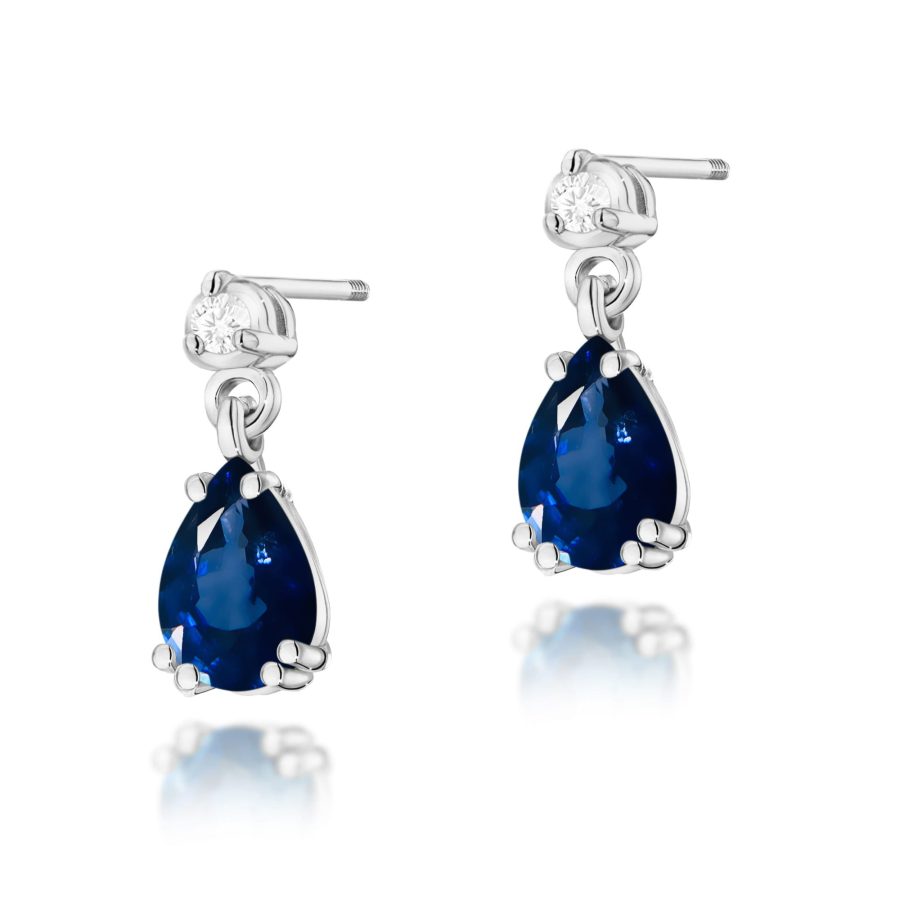 Kolczyki z szafirem 2 x 0,60 ct K0006 – białe złoto próby 585 – widok produktu 1