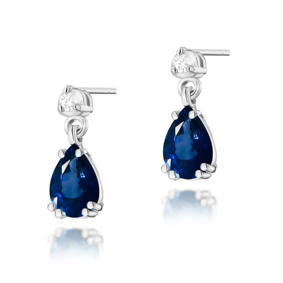 Kolczyki z szafirem 2 x 0,60 ct K0006 – białe złoto próby 585 – widok produktu 1