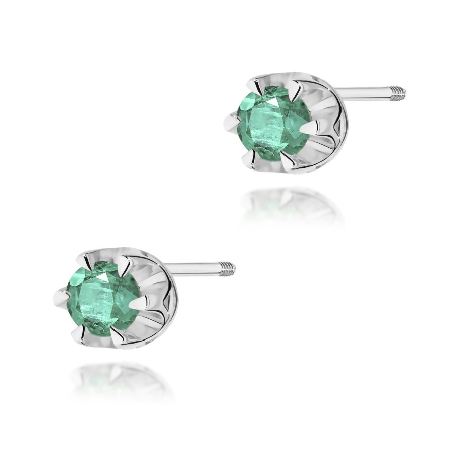 Kolczyki z szmaragdem 2 x 0,15 ct K0032 – białe złoto próby 585 – widok produktu 1