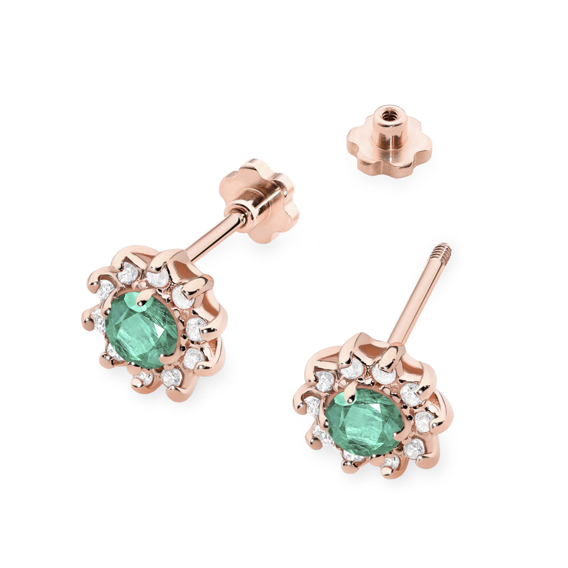 Kolczyki z szmaragdem 2 x 0,15 ct K0185 – różowe złoto próby 585 – widok produktu 2