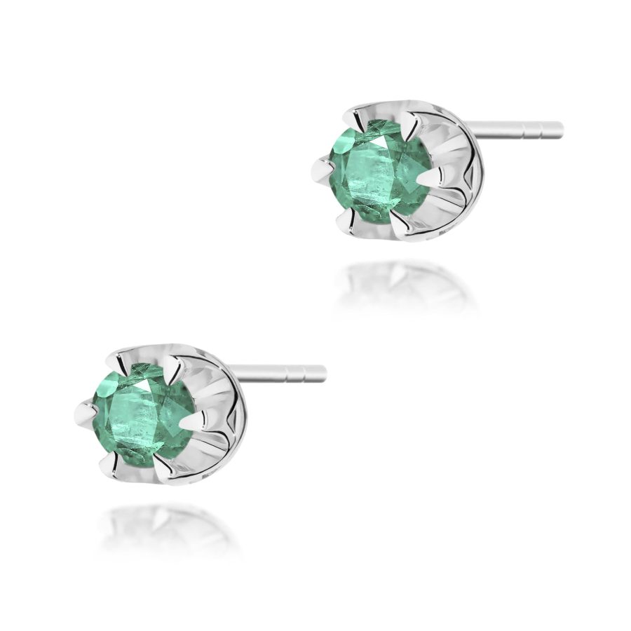 Kolczyki z szmaragdem 2 x 0,15 ct K0032 – białe złoto próby 585 – widok produktu 1